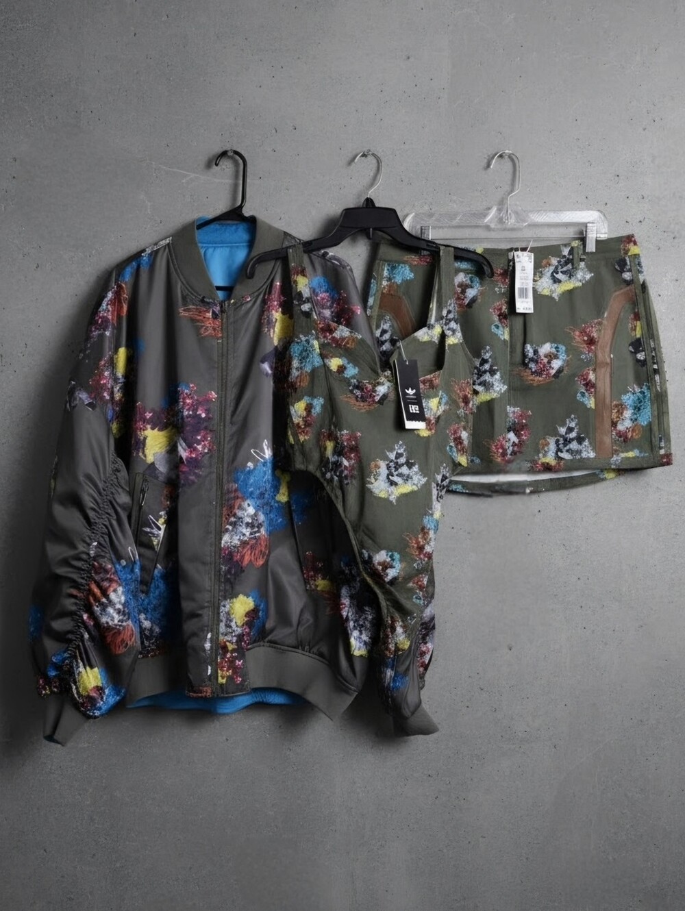 NWT Adidas x Ivy Park Ivytopia Satin Bomber Jacket, Denim Bodysuit, & Denim Skir